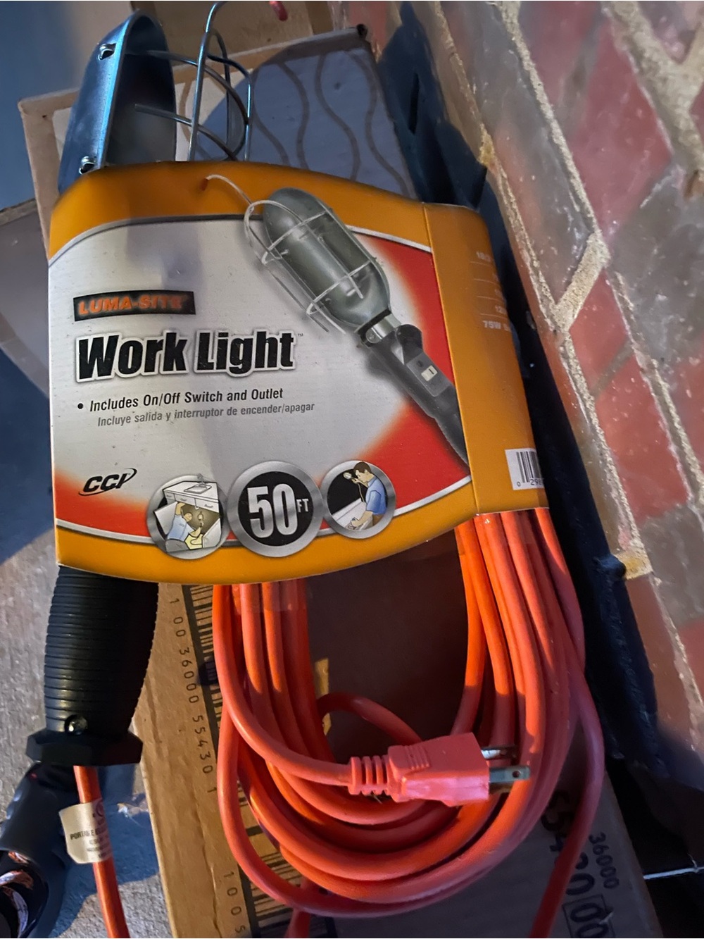 Orange 50ft Work Light with On/Off Switch and Outlet